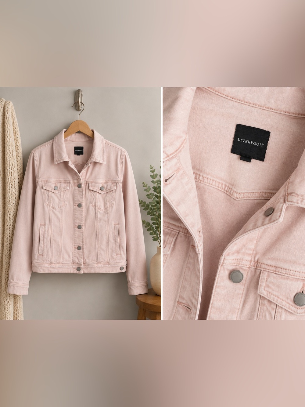 Liverpool Los Angeles Pink Denim Trucker Jacket L Stretch Lyocell - Picture 4 of 5